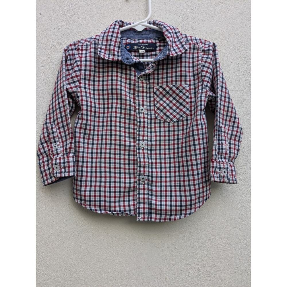 The Original Ben Sherman Baby Boy Long Sleeve Button Up Plaid Red Navy Sz 18 M